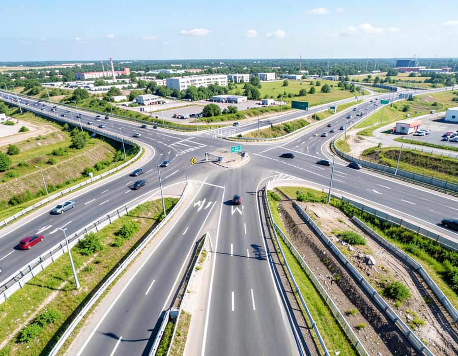 Newly built highway interchange